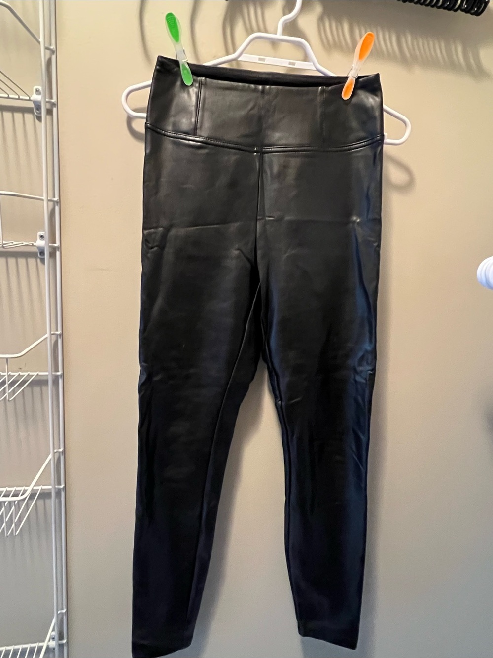 High-Waist Vegan Leather Leggings - Black